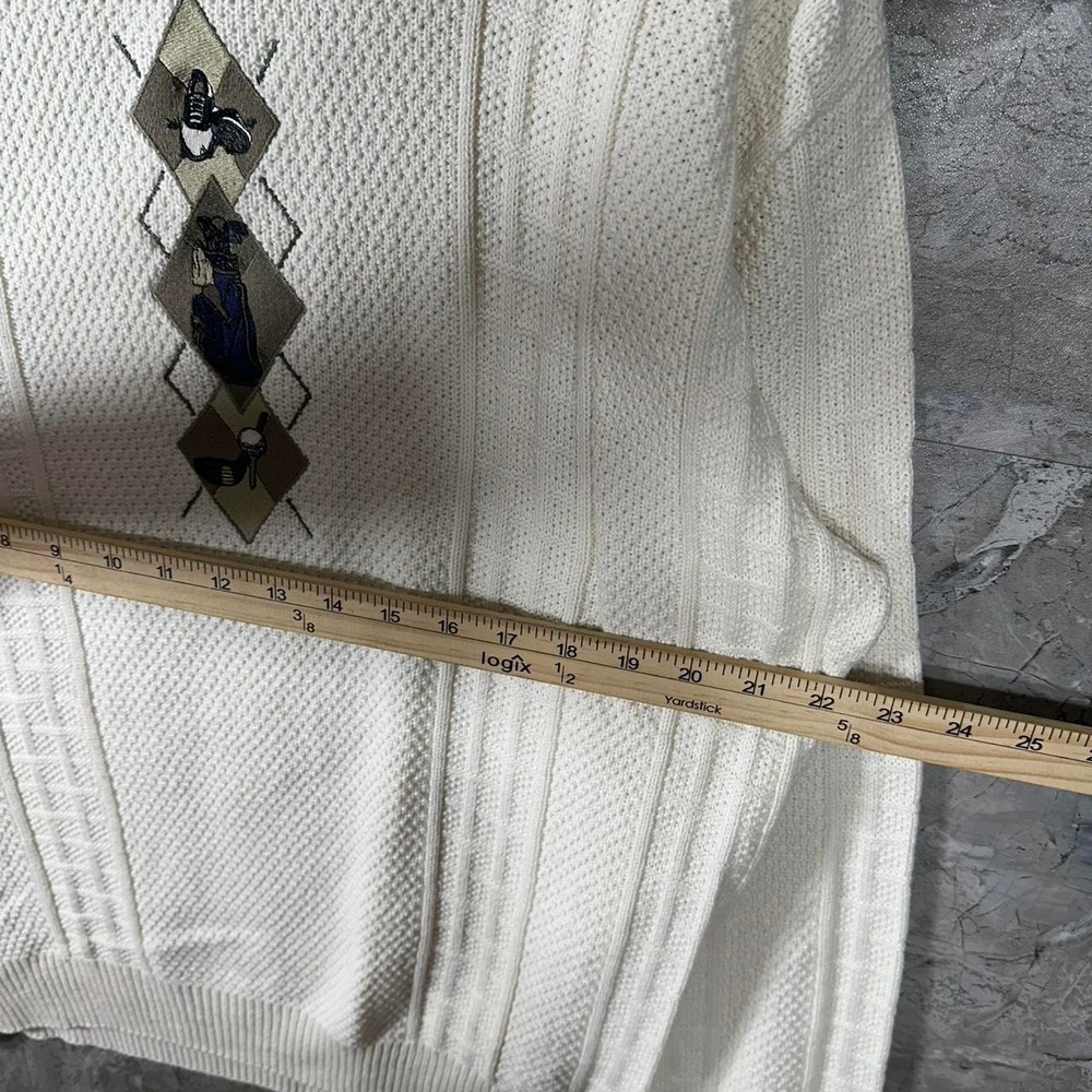 VTG Textured Cotton Golf Embroidered Sweater Ivory Chunky Knit Cotton Adult M - Picture 6 of 7